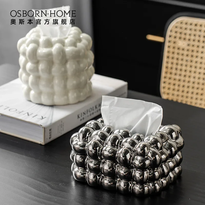 

Ceramic Tissue Box Pumping Paper Household Living Room Tea Table Storage Decoration Napkin Paper Paper Pumping Bo