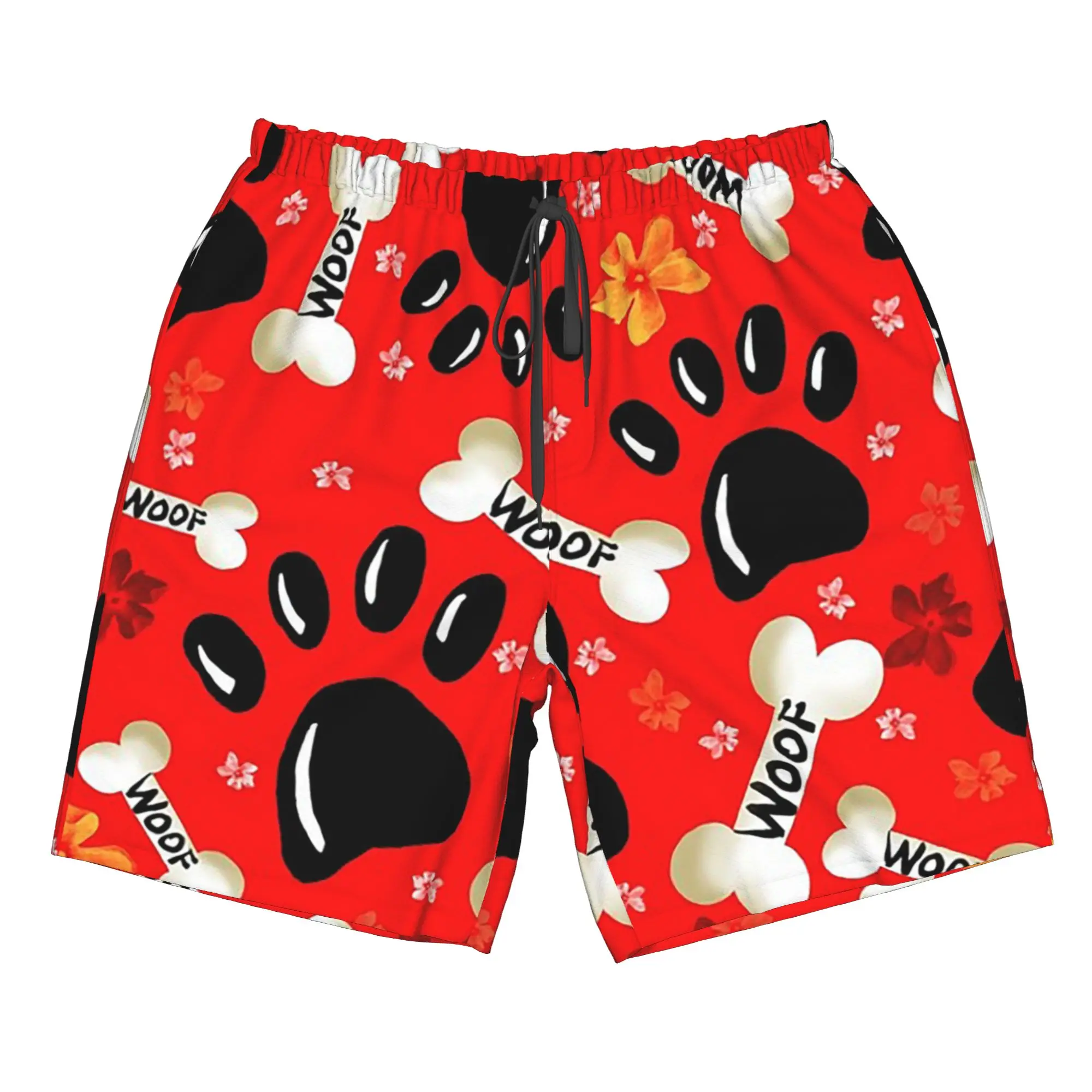 Big Eared Dog Letter Woof And Bones Trunks Beach Board Shorts Casual Quick Dry Swim Summer Men Pants