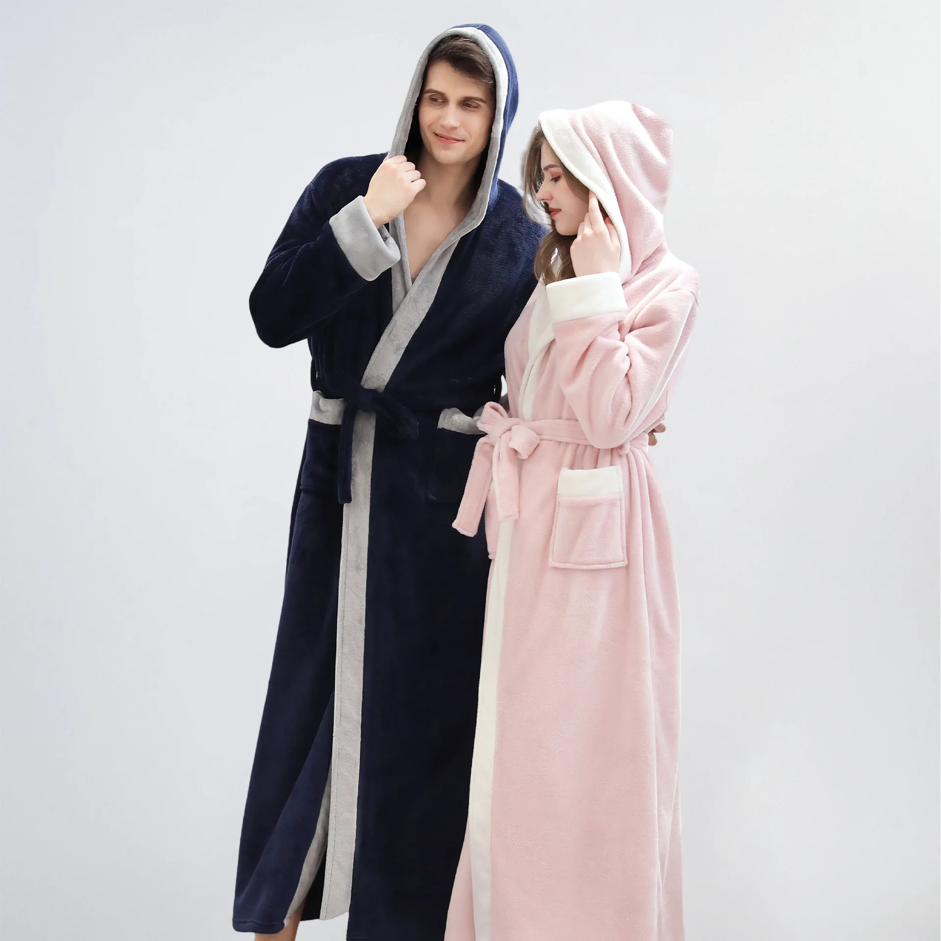 

Hooded Bathrobe Thick Long Coral Bathrobe Fleece Plush Warm Bathrobe Soft Cozy Oversized Robe For Men Women Couple Wholesale