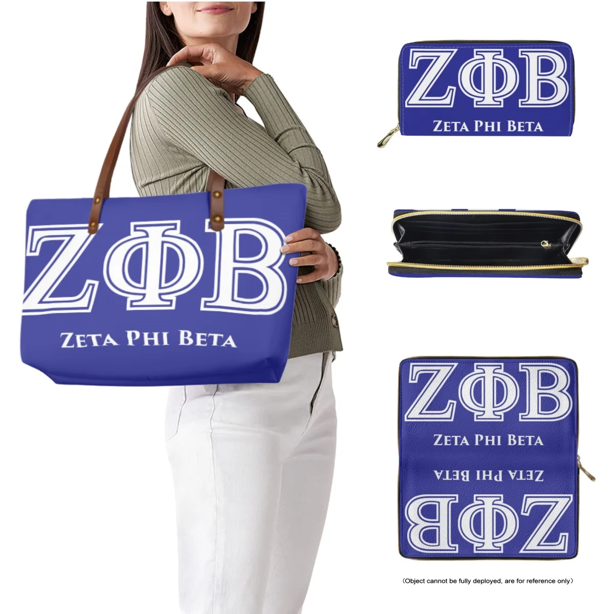 Jackherelook Phi Beta Sigma Sorority New Women Handbag Set of 2 PU Leather Wallet Card Holder Shopping Shoulder Bag Tote Bag