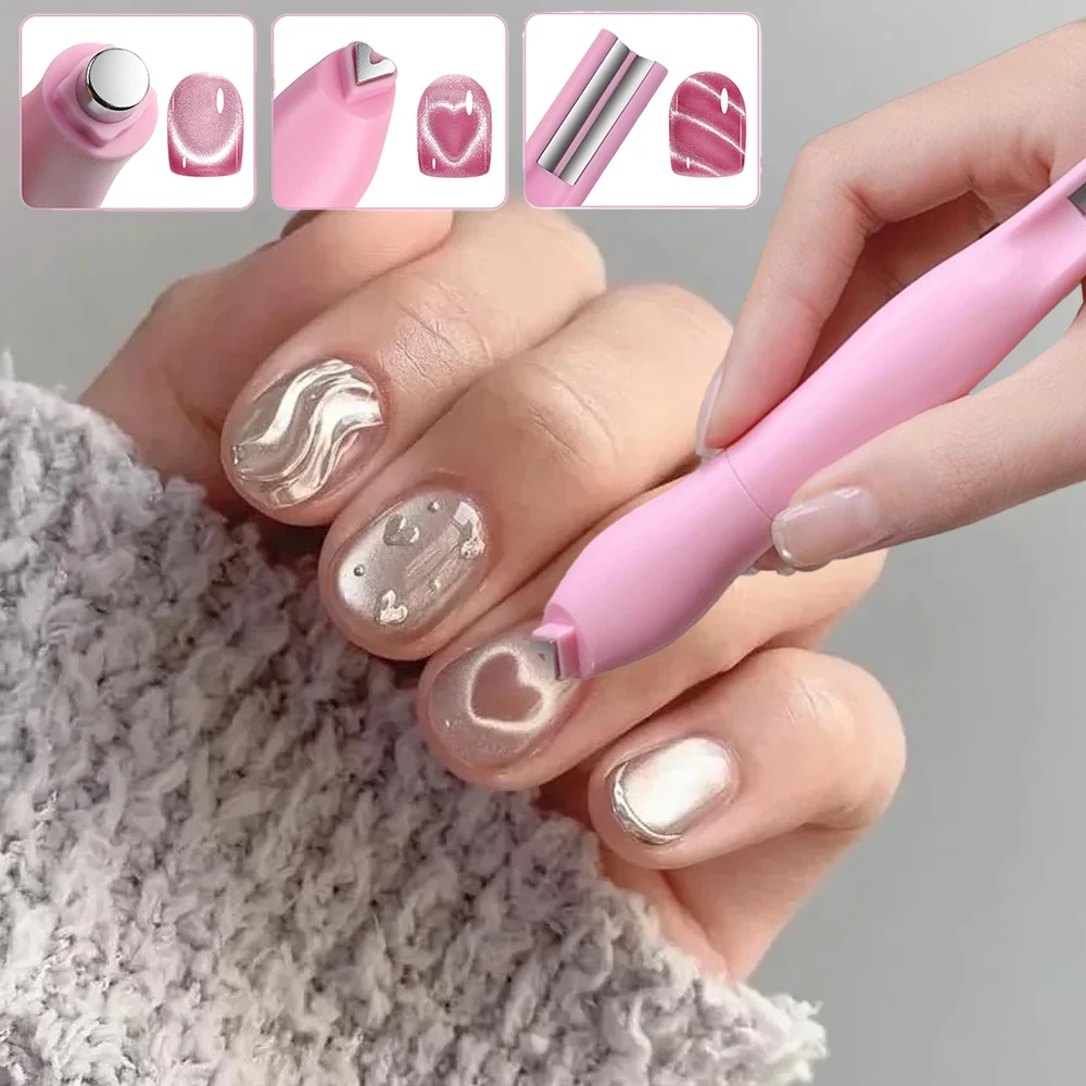 

3D Heart Argyle Rhombus Pattern Cat Eye Nail Magnetic Tool Suck Glass Bead/Snake/Love/French Strong Cat Eye Nail Art Magnet Pen#