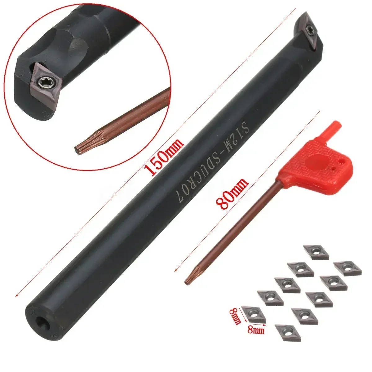 Imagem -02 - Torno Chato Barra Torneamento Ferramenta Titular Mais Dcmt0702 Carboneto Inserção Cortador Lâminas Torno Kit de Ferramentas Torneamento 12 mm S12m-sducr07