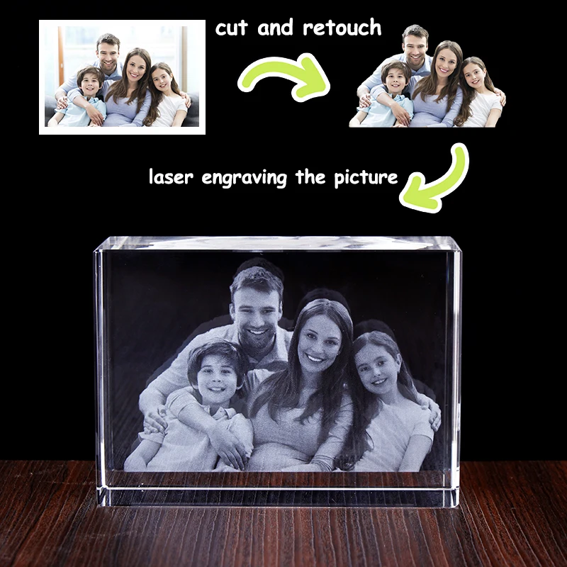 Customized Crystal Family Lovers Photo Album Image Laser Photo Frame With Led Base for Wedding Anniversary Gifts