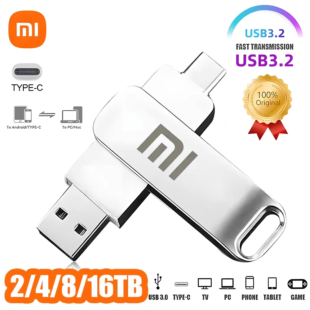Xiaomi 16TB Flash Drives USB 3.2 High Speed USB Transfer Type-c 2-In-1 8TB 2TB OTG Pendrive Waterproof Flash U Disk For Computer