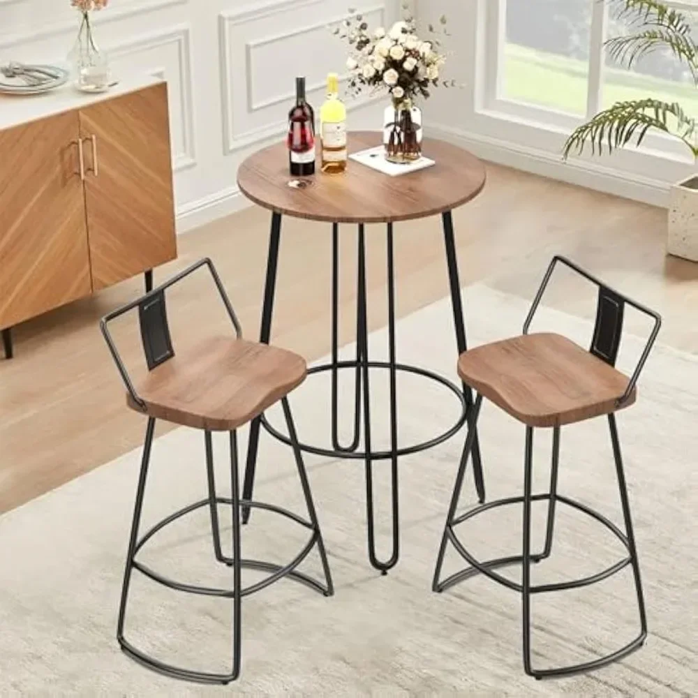 Ensemble de table et de chaises de bar avec comptoir, table de bar moderne, recommandé pour la cuisine, 3 pièces