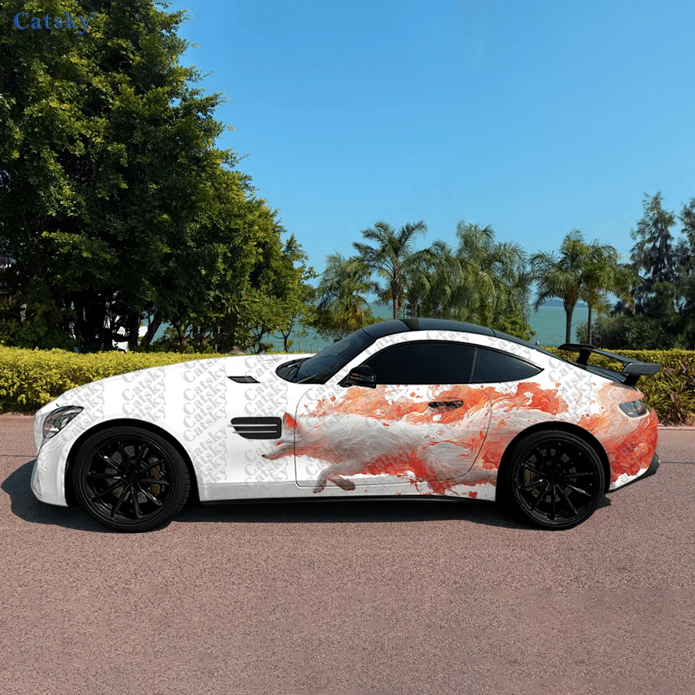 

2pcs Flame Fox Flower Car Decals, Durable, Fade-Resistant, Enhance Your Vehicles Aesthetics with Bold Art Design Car Vinyl Wrap