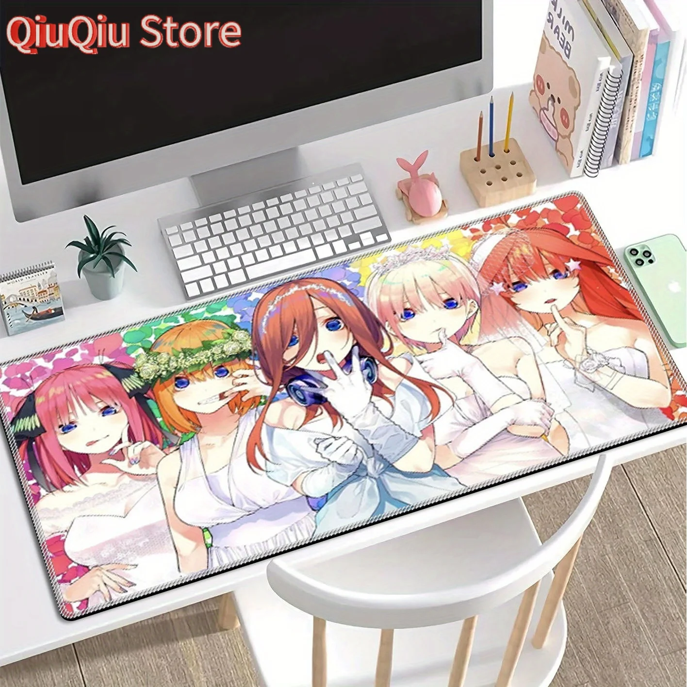 

XXL Anime Girl Friends Gaming Mouse Pad - Large 89.92x39.88 cm Desk Mat with Stitched Edges, Non-Slip Rubber Base, Ergonomic Des