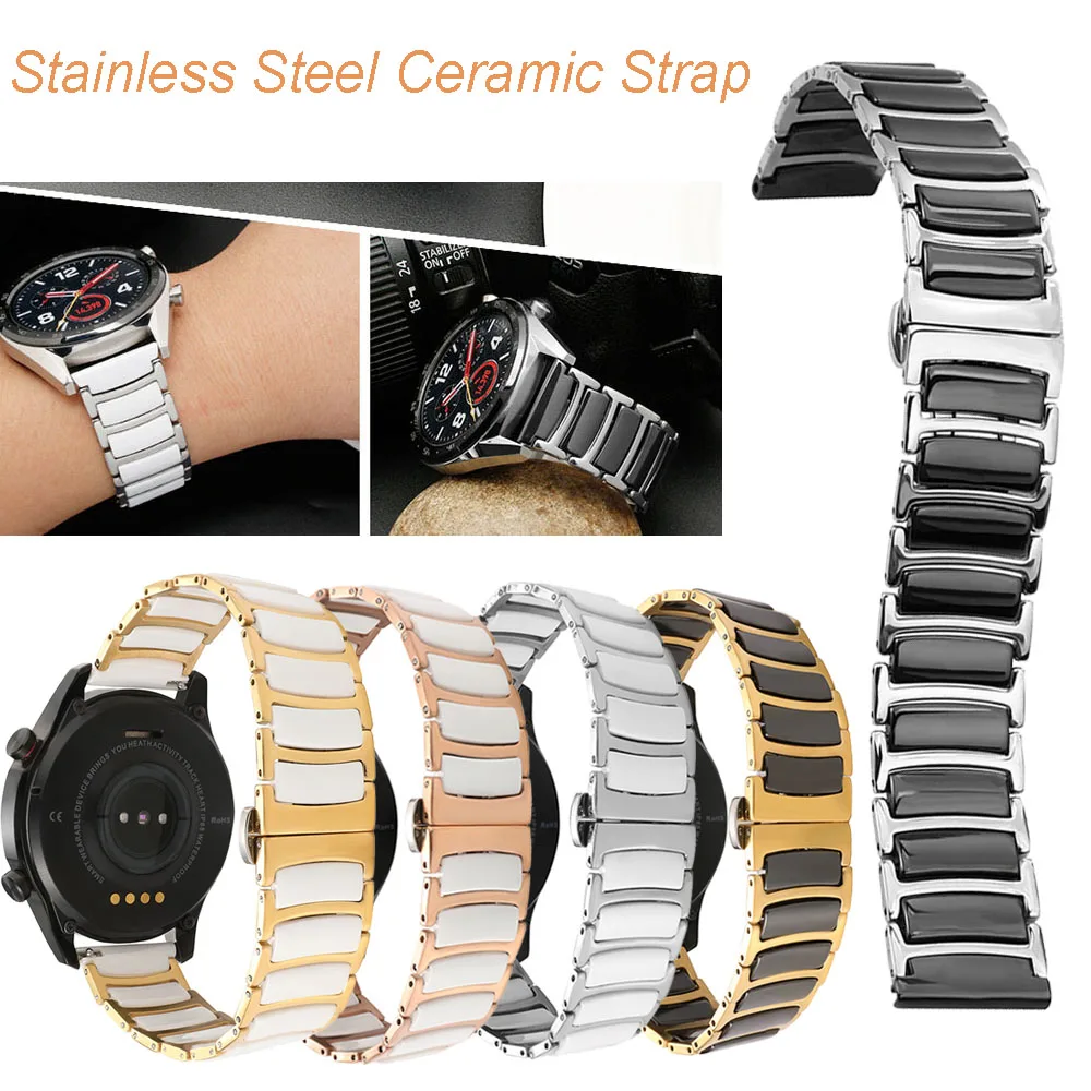 Schnellverschluss Edelstahl Keramik Uhrenarmband für Herren und Damen Armband 16mm 18mm 20mm 22mm Schwarz Weiß Roségold Uhrenband