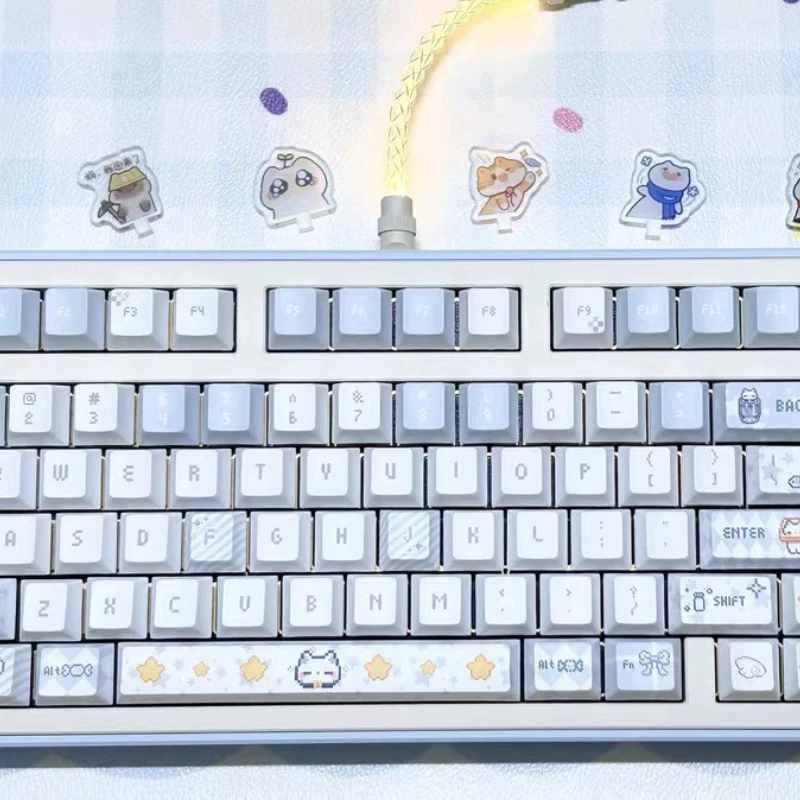 

Набор колпачков для клавиш Pure White Meow, Cherry Profile 130, оригинальные колпачки ручной работы на заказ для аксессуаров для механической клавиатуры