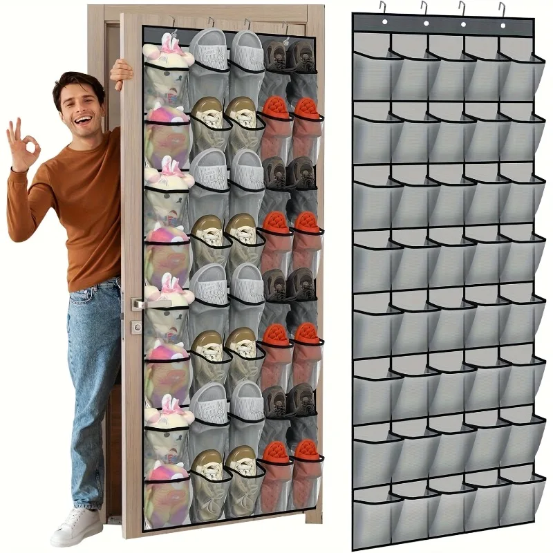 Schuh-Organizer mit 40 Taschen über der Tür, großes Netz-Hängeregal mit rutschfestem Design, graue platzsparende Aufbewahrung für Schrank, Wohnheim