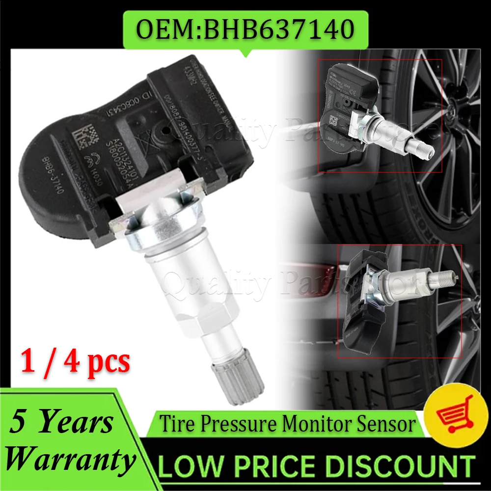 1/4 Uds Sensor de presión de neumáticos TPMS 433MHZ para Mazda 2 3 5 6 CX-5 CX5 CX-6 CX6 CX-9 CX9 MX-5 Artz GS1D37140 No.BHB 637140 Un BHB 637140