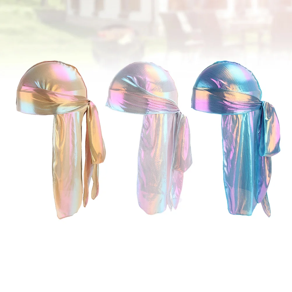 

3pcs Long Turban For Women Simulated Silk Elastic Soft Headscarf Stylish Reflective All Size Fit Head Wrap For Indoor Outdoor