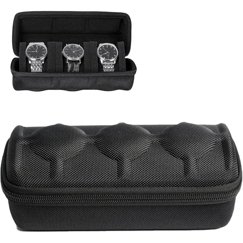 

Твердый дорожный футляр для часов с тремя слотами, футляр для хранения и органайзер для часов для мужчин и женщин, с подушкой для часов с защитой от перемещения