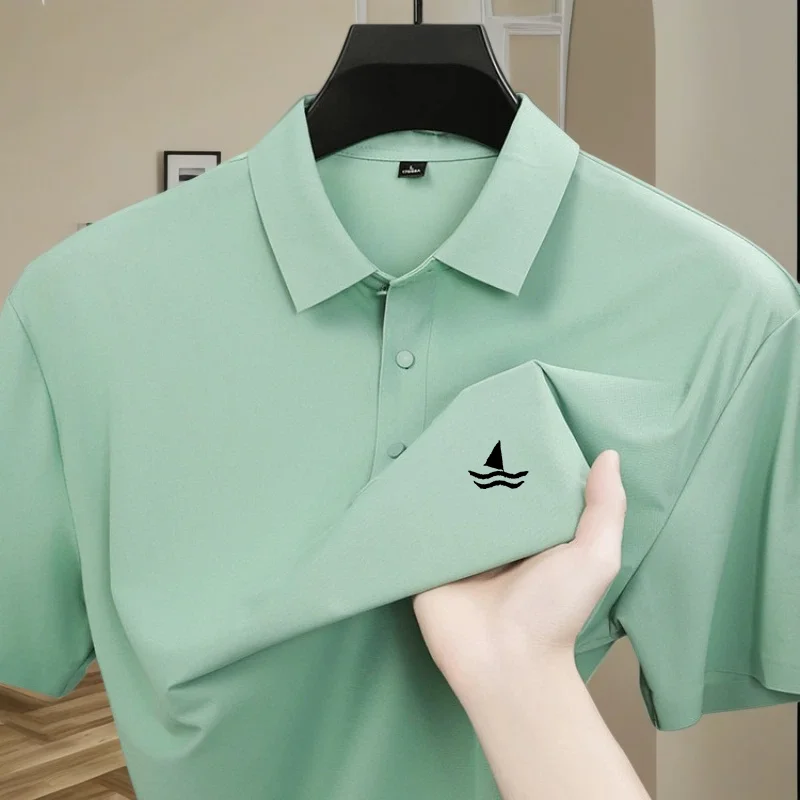 High quality ice silk polo shirt short sleeved men's brand fashionable printed top summer new cool breathable casual T-shirt - view 2