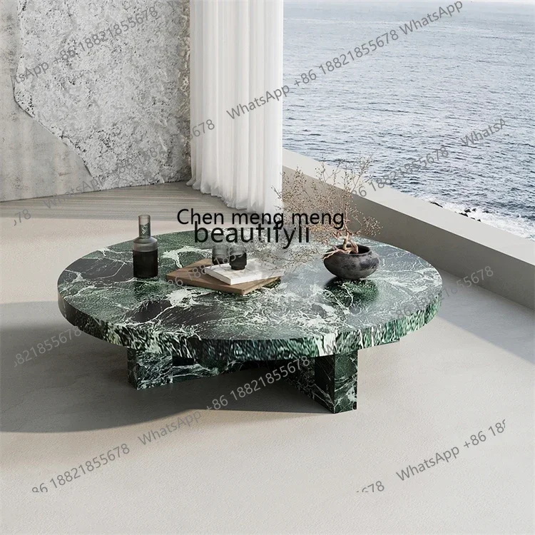 

Q178 Green marble luxury stone slate round living room household tea table coffee table furniture