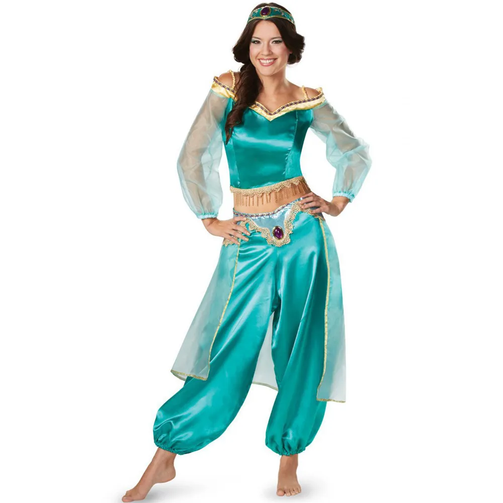 

Arabian Princess Costume Jasmine Dress for Halloween Carnival Adult Aladdin Lamp Fancy Outfit Party Belly Dancer Clothes