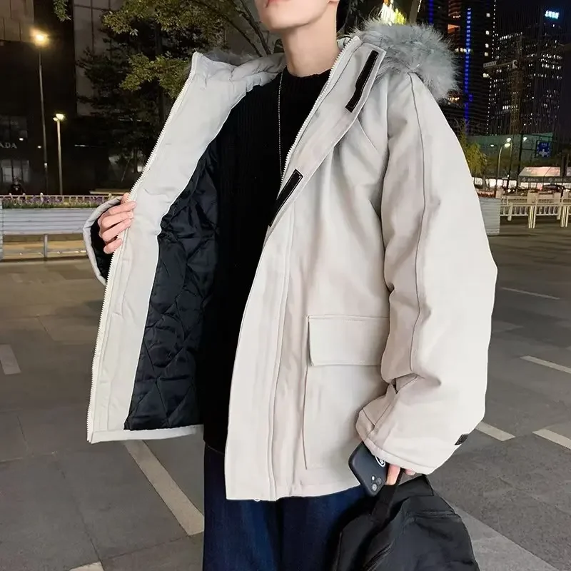 2024 Winter New Thicken Oversized Parkas Men Streetwear Casual Fur Collar Cargo Jacket Mens Cotton Padded Jacket Warm Down Coats