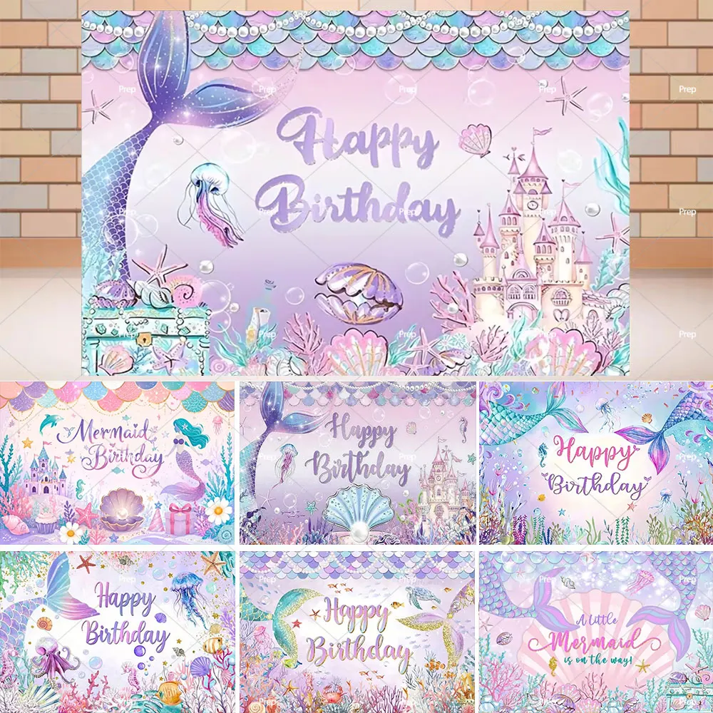 Fondo Fotográfico Subacuático de Sirenita, Decoración para Fiesta de Cumpleaños Infantil, Cola de Sirena, Castillo Oceánico, Banner para Baby Shower