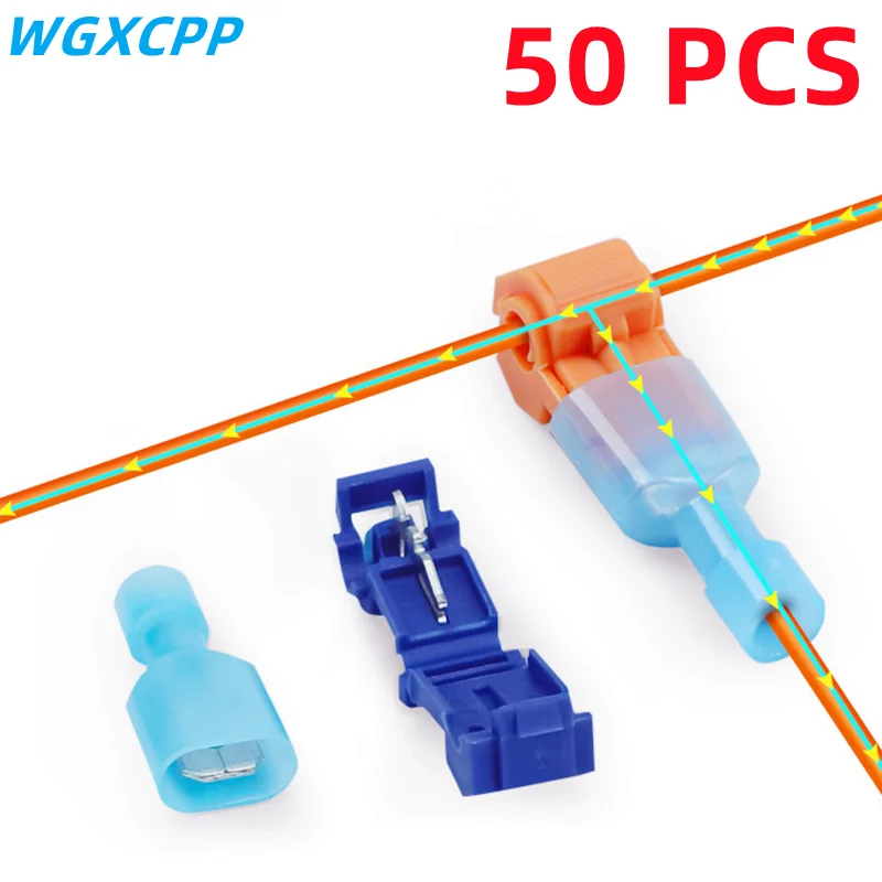 

50 PCS,T-shaped Crimp Terminal,Electrical Connector,Connection Clamps,Quick-Free Stripping Plugs,Cable Connector Plug