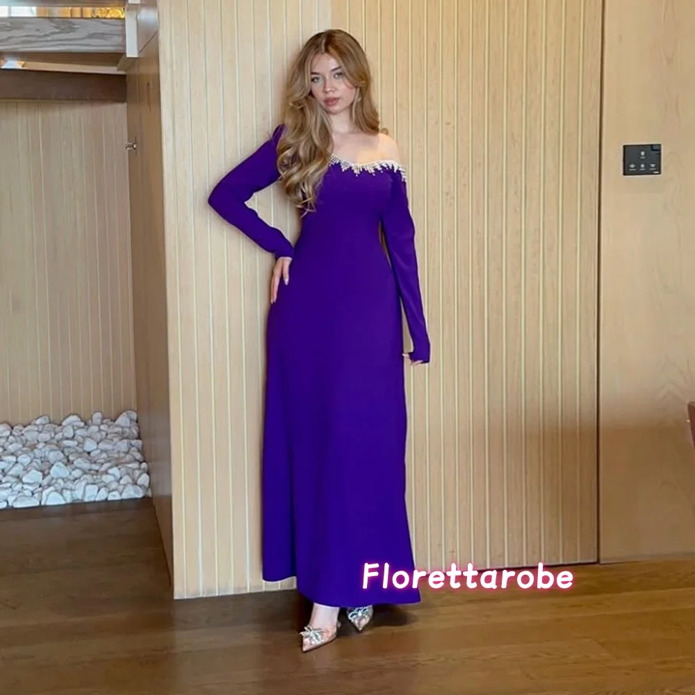 

Customized Classic Casual Evening Dresses Off Shoulder Long Sleeves Prom Dress Ankle-Length Mermaid Wedding Guest Dresses