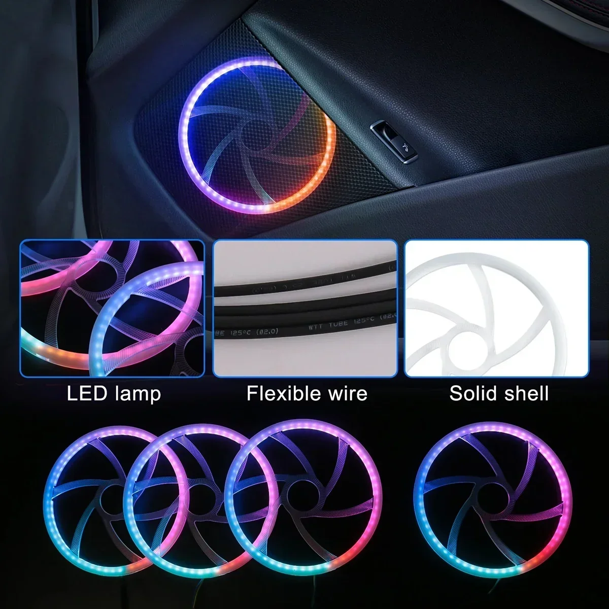 4PCS LED Car Sound Speaker RGB Symphony 64 Color Ambient Light Interior Decoration Acrylic APP Control Atmosphere Lamp 5.9inch