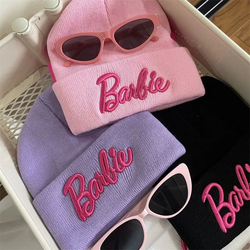 Barbie Hat Knitted Hat Cute Pink Pullover Hat Couple Ski Cap Kawaii Anime Accessories Winter Warm Women Christmas Gift Girl Toys