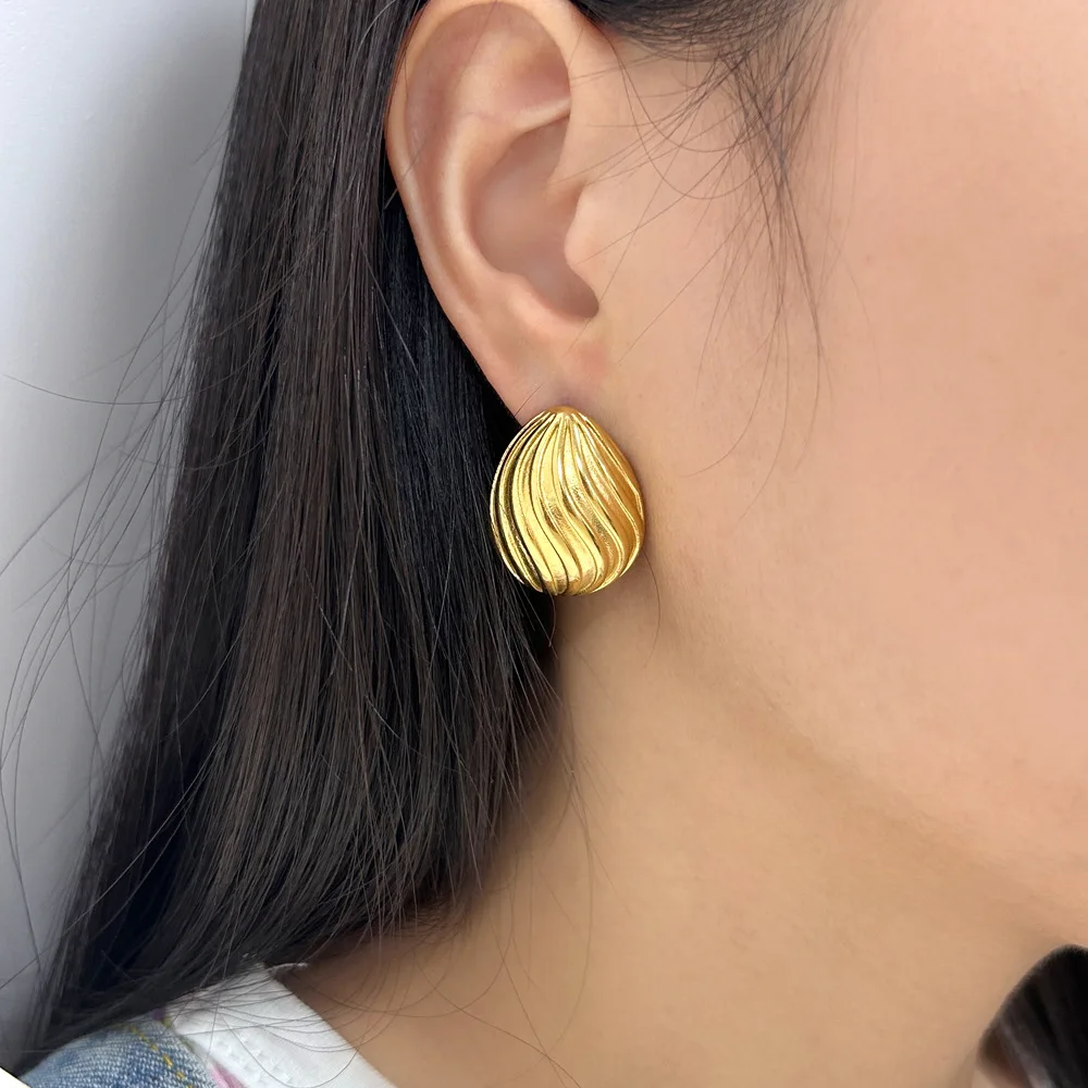 

DIY accessories Literary retro women's European and American INS style stainless steel striped shell thread earrings earrings an