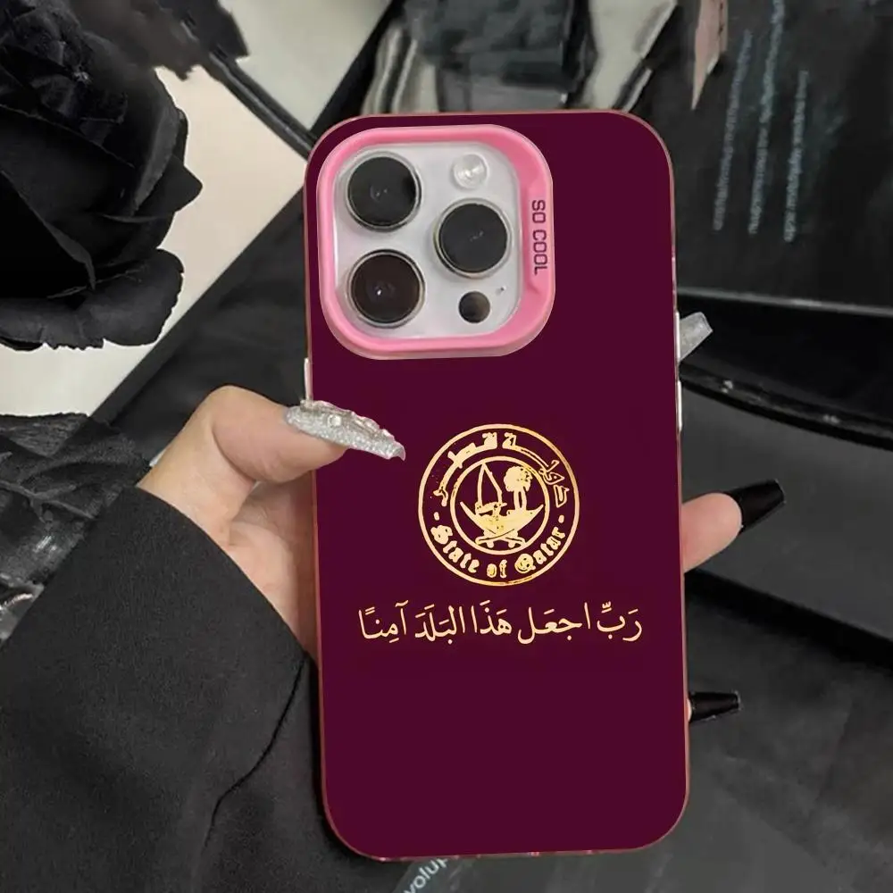 Custodia per cellulare con bandiera del Qatar per iPhone 17 16 15 14 13 12 11 X XR XS 8 7 Pro Max Plus Cover rosa traslucida Bel lusso