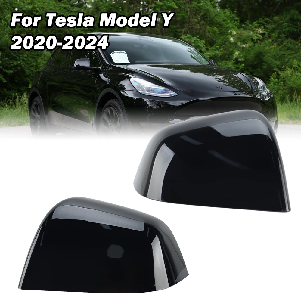 Door Rearview Mirror Cover Caps For Tesla Model Y 2020-2024 Black With Buckle Side Rearview Mirror Cover Cap Car Accessories