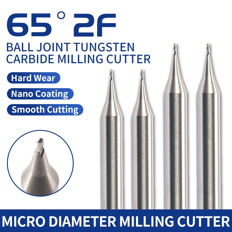 65 Degree 2F R0.15/R0.2/R0.4*D4*50L Aluminum Ball Head Micro Diameter Milling Cutter CNC Small Aperture Milling Cutter