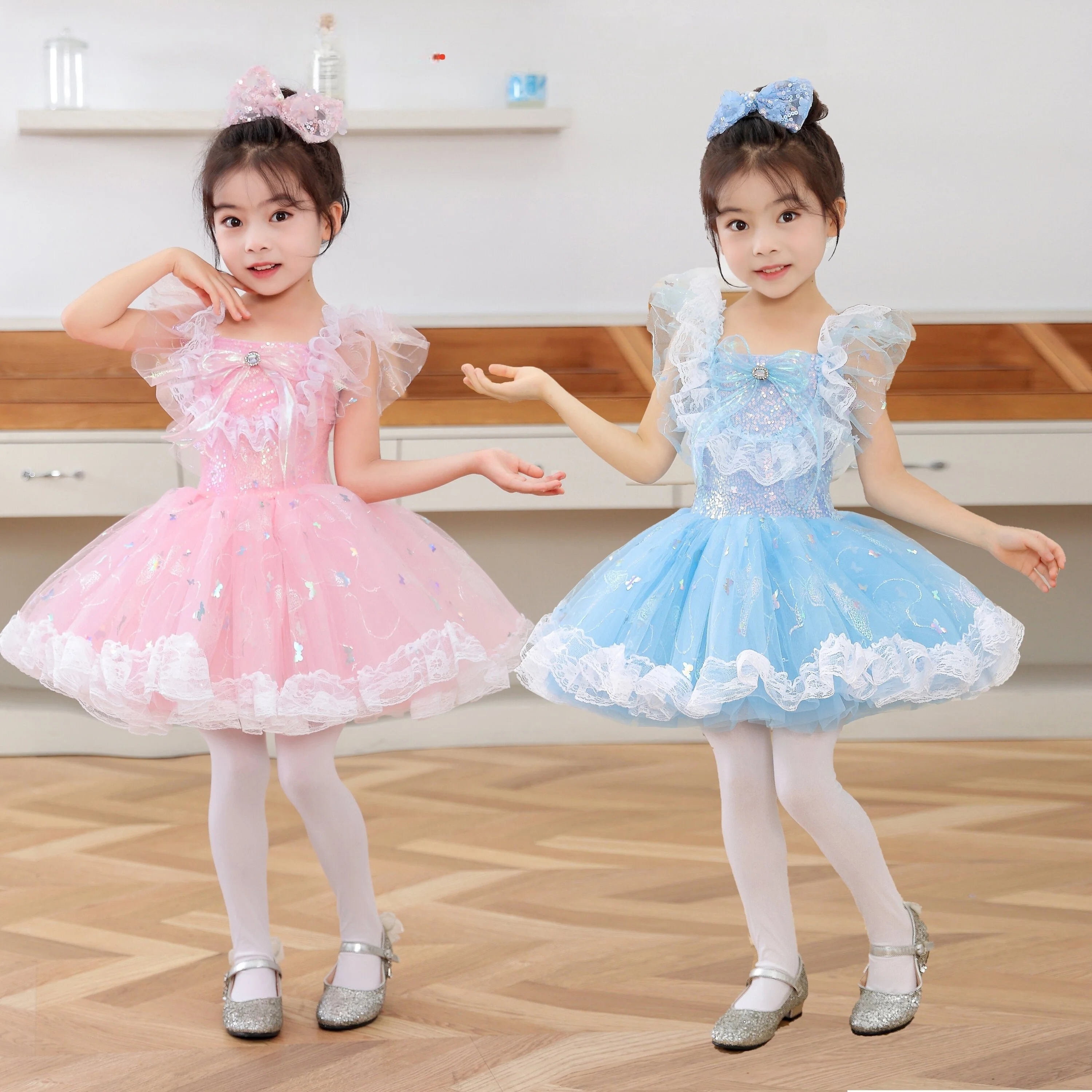 Pink Blue Contemporary Dance Dress Girls Kids Stage Wear Festival Celebration Dance Costumes Girls Performance Stage Outfit