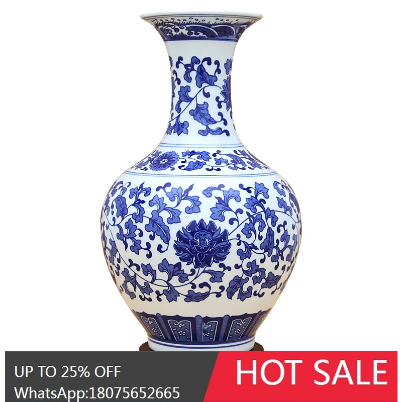 LYY  Jingdezhen Ceramics Chinese Blue and White Porcelain Vase Ornament Bogu Frame Flower Arrangement Ornament