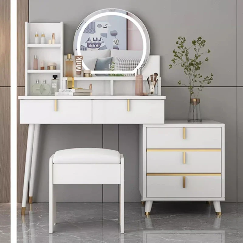 Women Modern Vanity Table White Light Bedroom Makeup Dressing Table Mirror Desk Chair Closets Mesa De Maquillaje Home Furniture