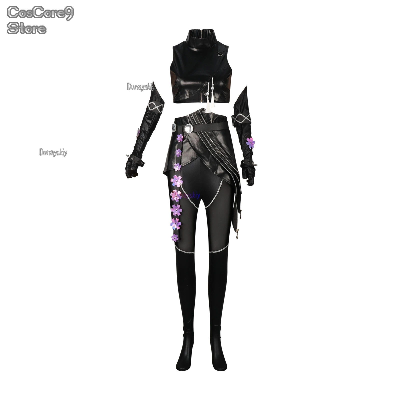 Kpop شيطان هنتركس ميرا تأثيري حلي شعر مستعار الصيادين النساء الفتيات الأسود سروال علوي من الجلد أداء دعوى هالوين slaloch win상 #6