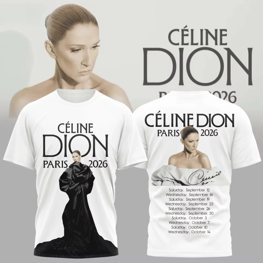 Celine Dion Paris Fan Tour Gift T-shirt Men Women 2026 Summer New Fashion Unisex/Kids T-shirt Pop music Y2K Streetwear Tee Tops