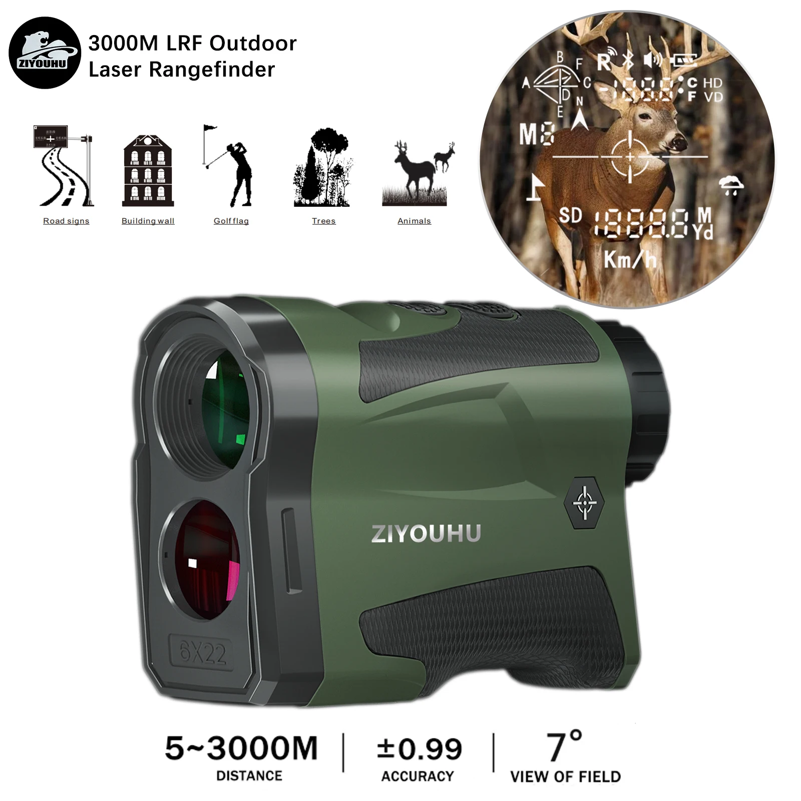 ZIYOUHU Handheld LF3000 Laser Range Finder 3000m Long-Range Height Angle Multi-Mode Measurement Hunting Golf Range Finder