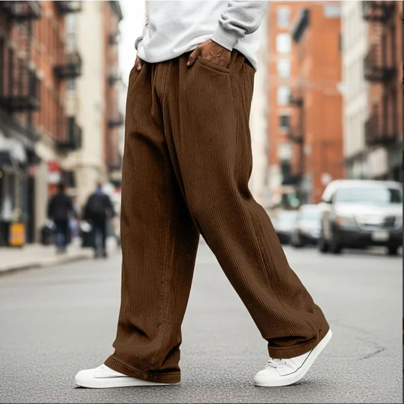 

Мужские американские вельветовые брюки в стиле ретро, повседневные свободные прямые брюки с широкими штанинами, уличная одежда, спортивные брюки для повседневной носки, большие размеры