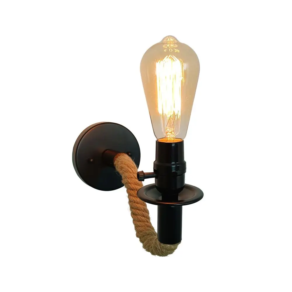 

Nordic Loft Hemp Rope Wall Light Industrial Vintage Iron Sconce Fixture Indoor Bedroom Bedside Wall Lamp Home Decor Luminaria