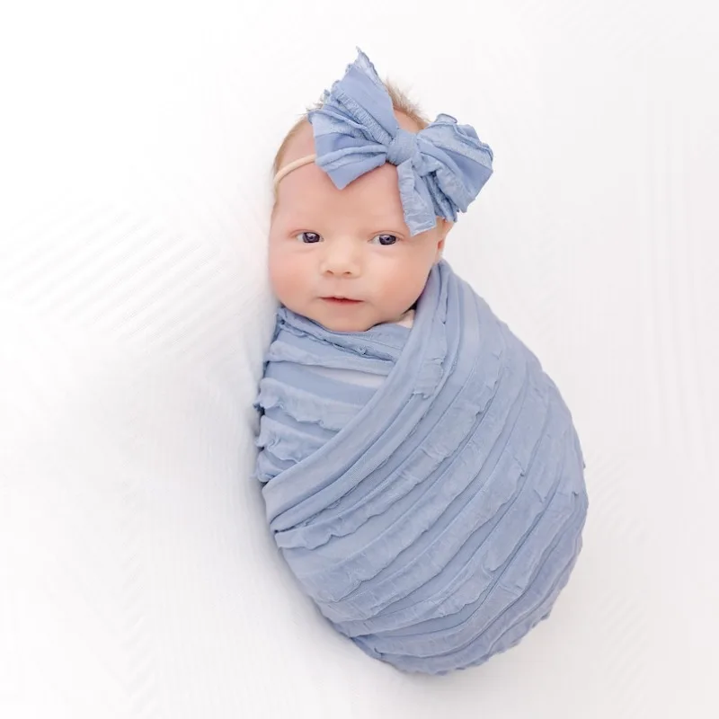 مجموعة دعامات صور لحديثي الولادة - قماط وعصابة رأس متماسكة قابلة للتمدد، لفافة مكشكشة قابلة للتنفس مع فيونكة، تصوير لحديثي الولادة، نيويوبونز #5