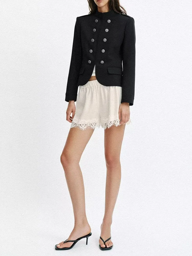 Spring New Arrival Women's Fashionable Long Sleeve Stand Collar Padded Shoulder Slim Fit Jacket Elegant Personality ZA2026