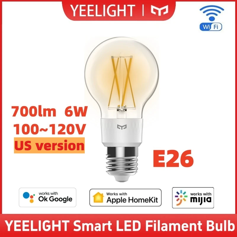 

US version Yeelight Smart LED Filament Bulb WiFi Smart Light Warm White E26 100-120V Compatible with Homekit Mi Home Google app