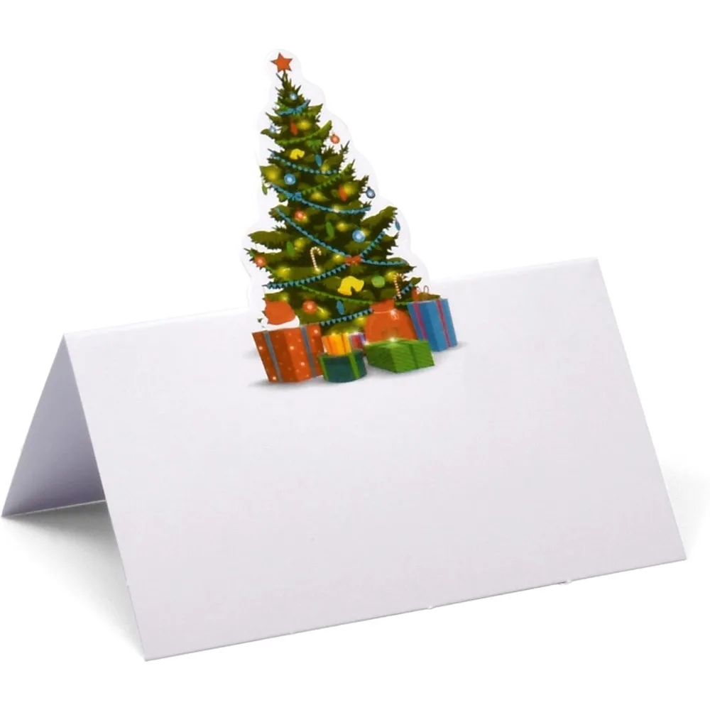 

Подарочный бутик, 100 упаковок, рождественские карточки с местами, праздничные карточки с именем для сидения, высечка для рождественской елки, установка стола, сложенные бумажные карточки для палатки f