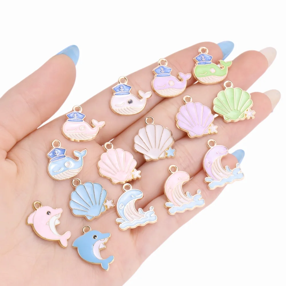 10Pcs Mix Cute Enamel Marine Life Shell Dolphin DIY Charms Pendant for Jewelry Making Earrings Bracelet Accessories Wholesale