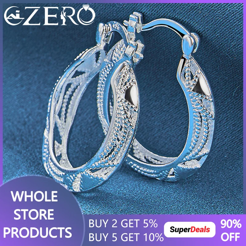 

ALIZERO 925 Sterling Silver Hollow Pattern 30mm Hoop Earrings For Women Fashion Wedding Engagement Party Charms Jewelry