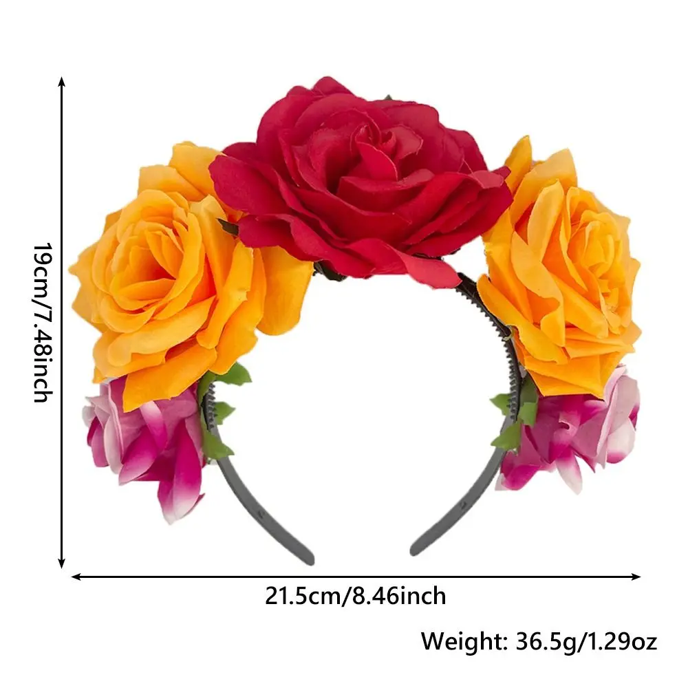 Cosplay Halloween Party Costume Headwear Boho Photo Props Day of The Dead Headpiece Hawaiian Mexican Rose Flower Crown for Women