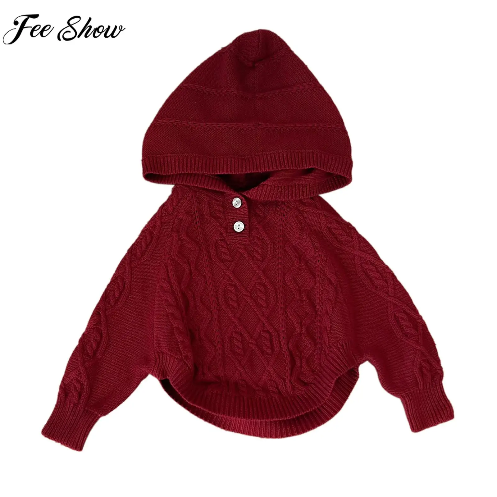 Baby Girls Casual Knitted Hooded Sweater Outerwear Infant Autumn Twisted Shawl Cape Hoodie Sweatshirt Solid Color Pullover Tops