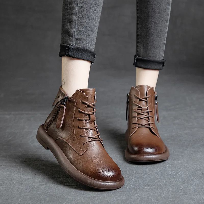 2023 feminino fundo macio novo estilo britânico fundo plano de pelúcia botas de algodão vintage casual casual botas curtas