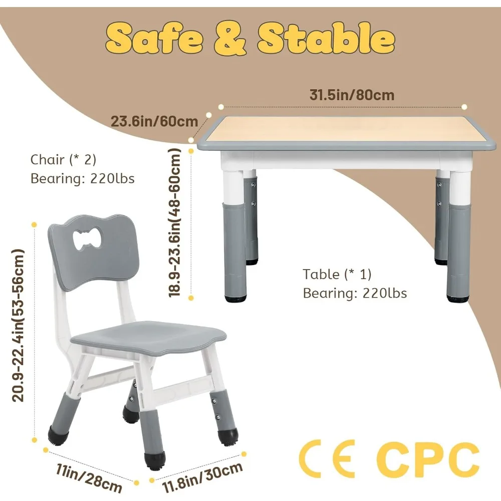 Kindertafel En 2 Stoelen Set Voor Kinderen Van 3-8 Jaar, In Hoogte Verstelbare Peutertafel En Stoelset, Gemakkelijk Af Te Vegen Knutseltafel