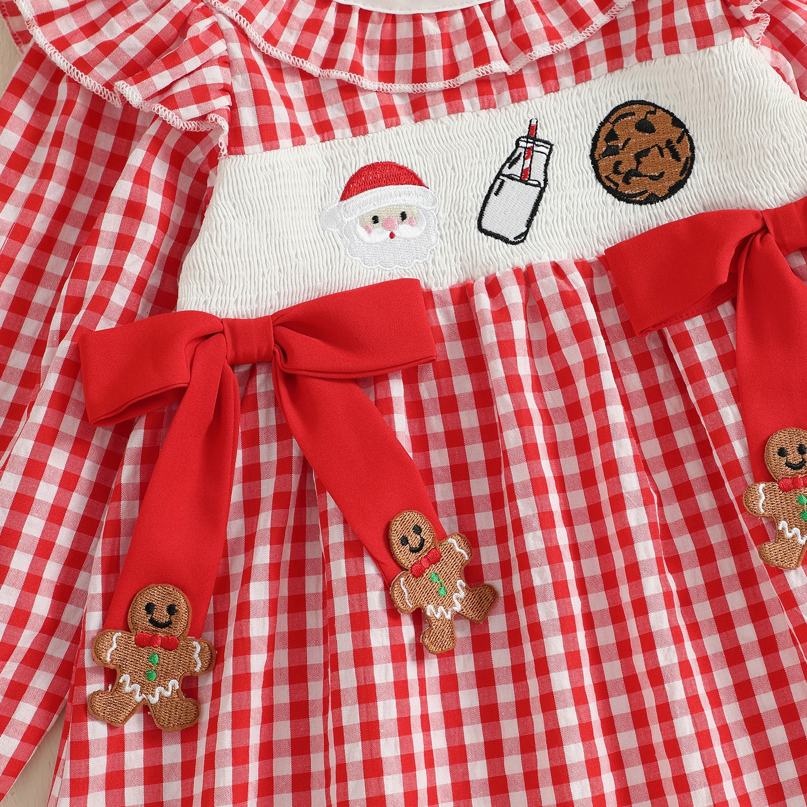 FOCUSNORM جميل الاطفال الفتيات فستان عيد الميلاد 1-5Y كم طويل طاقم الرقبة منقوشة التطريز الزنجبيل رجل فستان #4