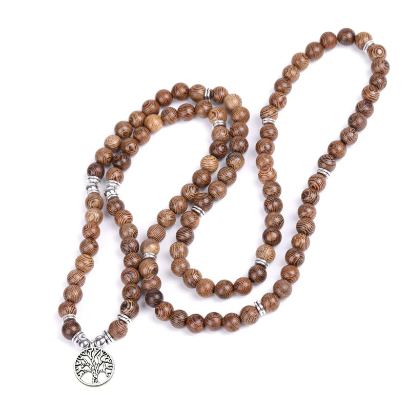 Top 108 Mala Buddhist Prayer Beads Natural Eaglewood Beads Bracelets Yoga Jewelry Wood Rosary Bracelet Life Tree Hanging Tag ﻿